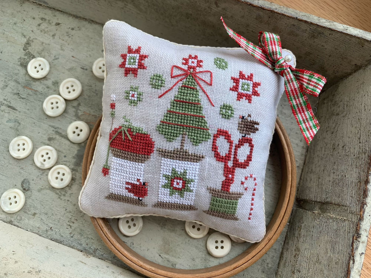 PREORDER Christmas Spools Pinkeep - Stitches by Ethel - Cross Stitch Pattern