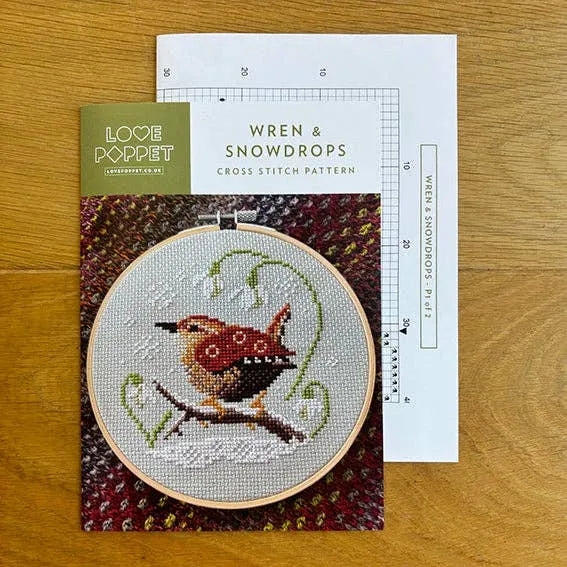 Wren & Snowdrops - Love Poppet - Cross Stitch Pattern