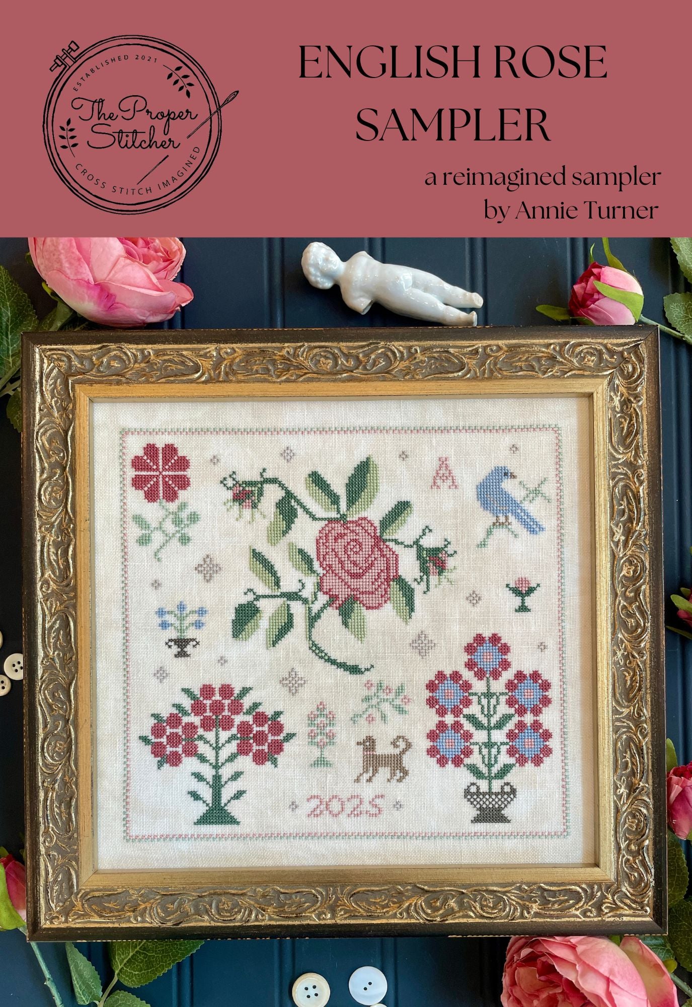 English Rose Sampler - Proper Stitcher - Cross Stitch Pattern