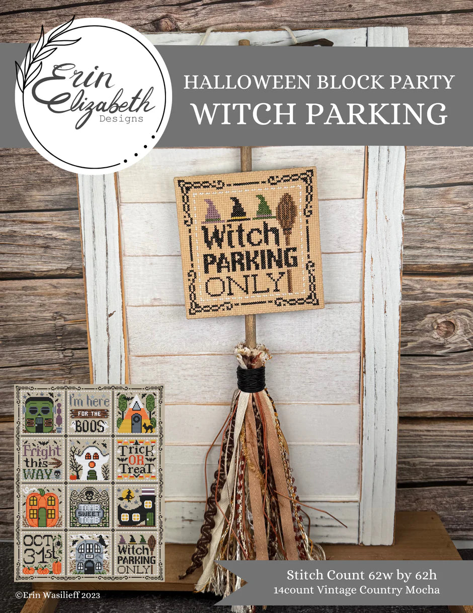 Halloween Block Party - Witch Parking - Erin Elizabeth - Cross Stitch Pattern