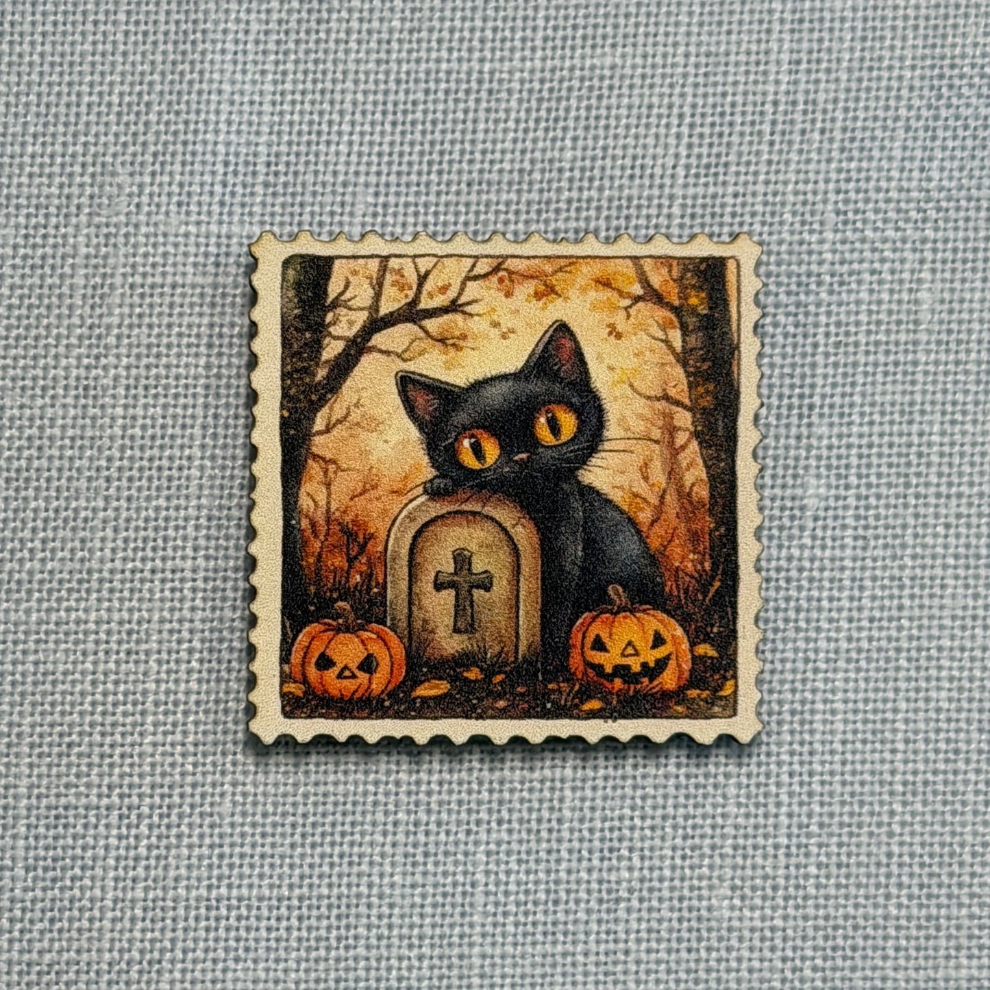 Cat Gravestone Stamp Wooden Magnetic Needle Minder, Needle Holders, The Crafty Grimalkin - A Cross Stitch Store