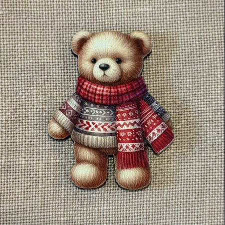 Nordic Winter Teddy Bear Wooden Magnetic Needle Minder