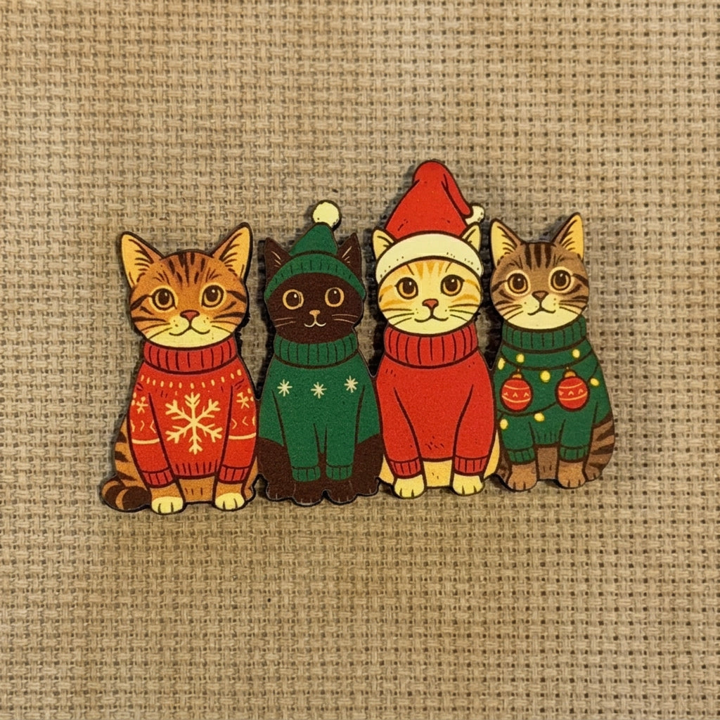Christmas Cats Wooden Magnetic Needle Minder, Needle Holders, The Crafty Grimalkin - A Cross Stitch Store