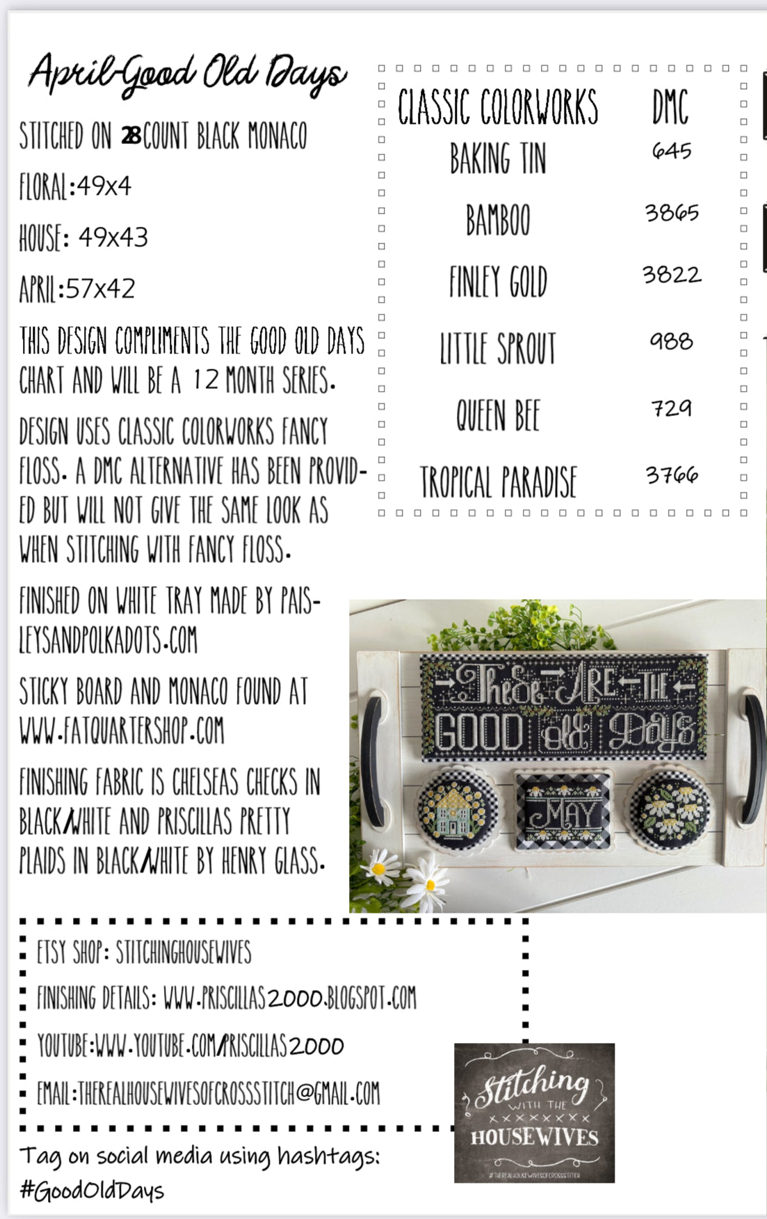 May, Good Old Days - Stitching with the Housewives - Cross Stitch Pattern, Needlecraft Patterns, The Crafty Grimalkin - A Cross Stitch Store