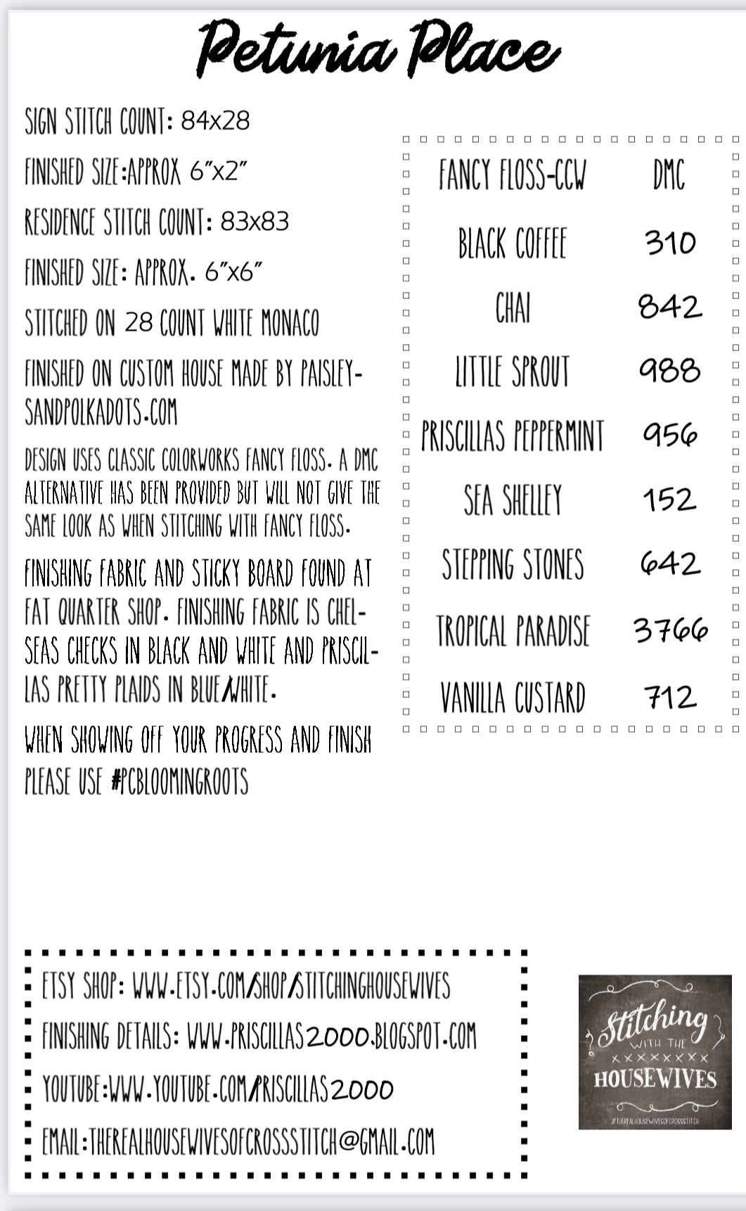 Petunia Place, Blooming Roots - Stitching with the Housewives - Cross Stitch Pattern, Needlecraft Patterns, The Crafty Grimalkin - A Cross Stitch Store