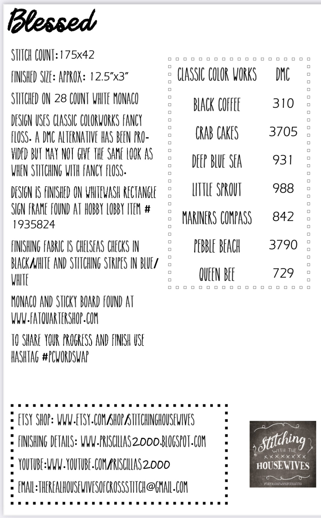 Blessed - Word Swap Series - Stitching with the Housewives - Cross Stitch Pattern, Needlecraft Patterns, The Crafty Grimalkin - A Cross Stitch Store