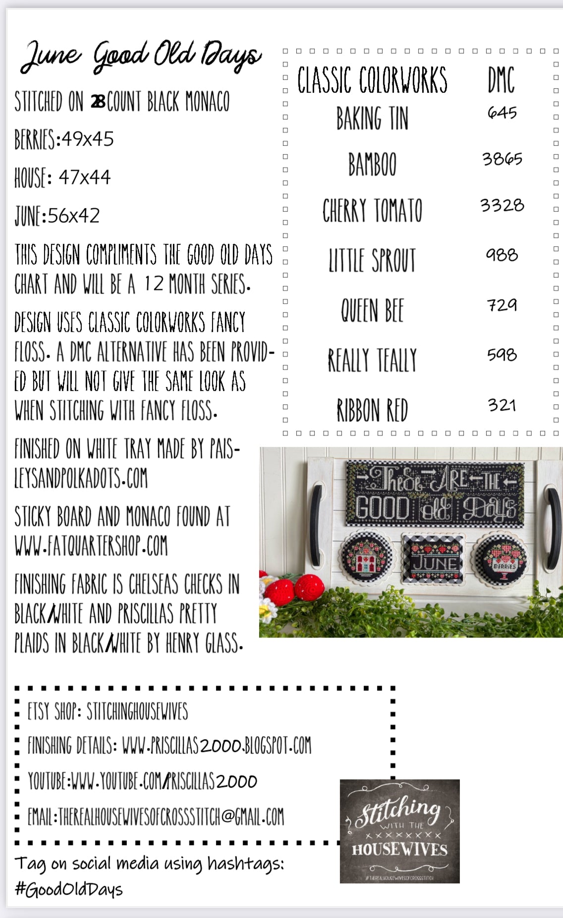 June, Good Old Days - Stitching with the Housewives - Cross Stitch Pattern, Needlecraft Patterns, The Crafty Grimalkin - A Cross Stitch Store