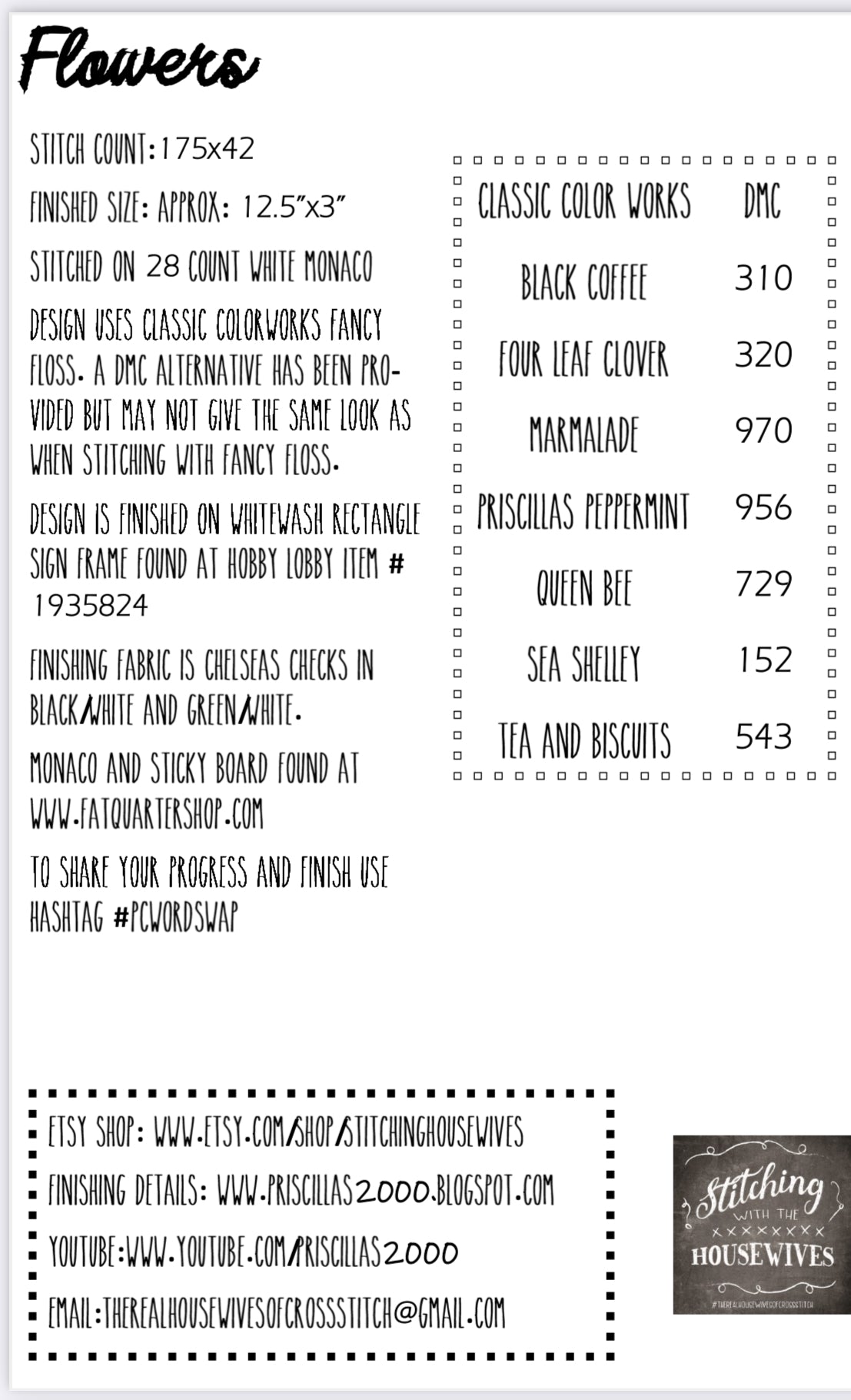 Flowers - Word Swap Series - Stitching with the Housewives - Cross Stitch Pattern, Needlecraft Patterns, The Crafty Grimalkin - A Cross Stitch Store