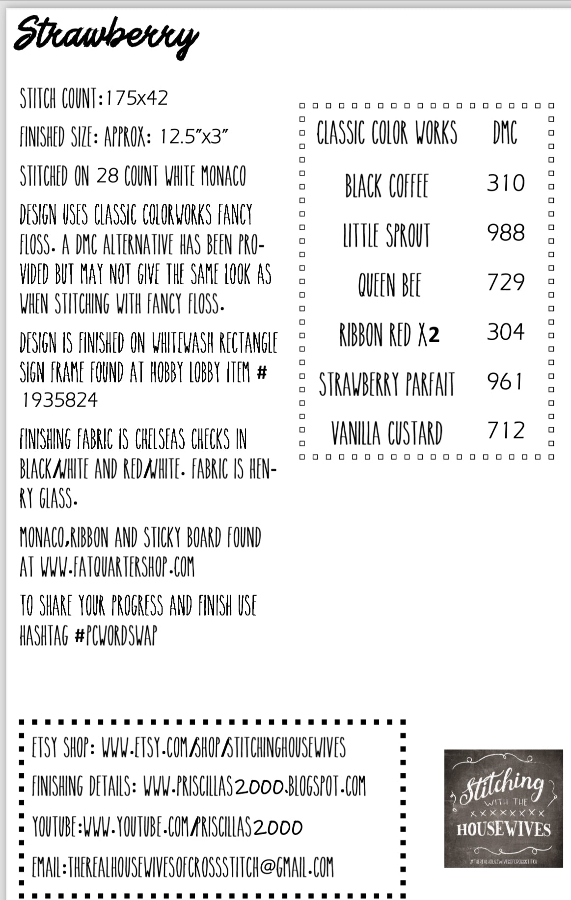 Strawberry - June Word Swap Series - Stitching with the Housewives - Cross Stitch Pattern, Needlecraft Patterns, The Crafty Grimalkin - A Cross Stitch Store