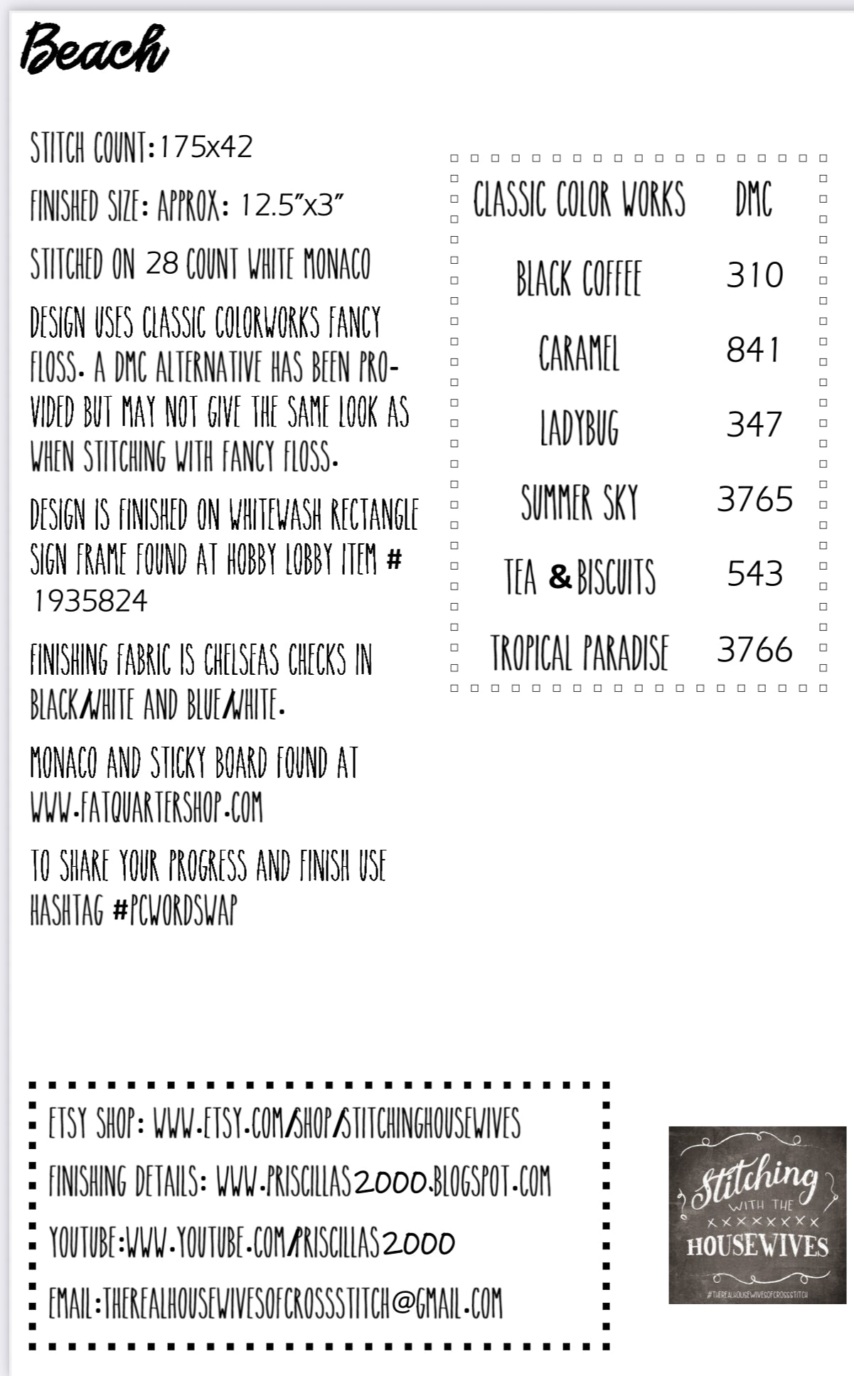 Beach - Word Swap Series - Stitching with the Housewives - Cross Stitch Pattern