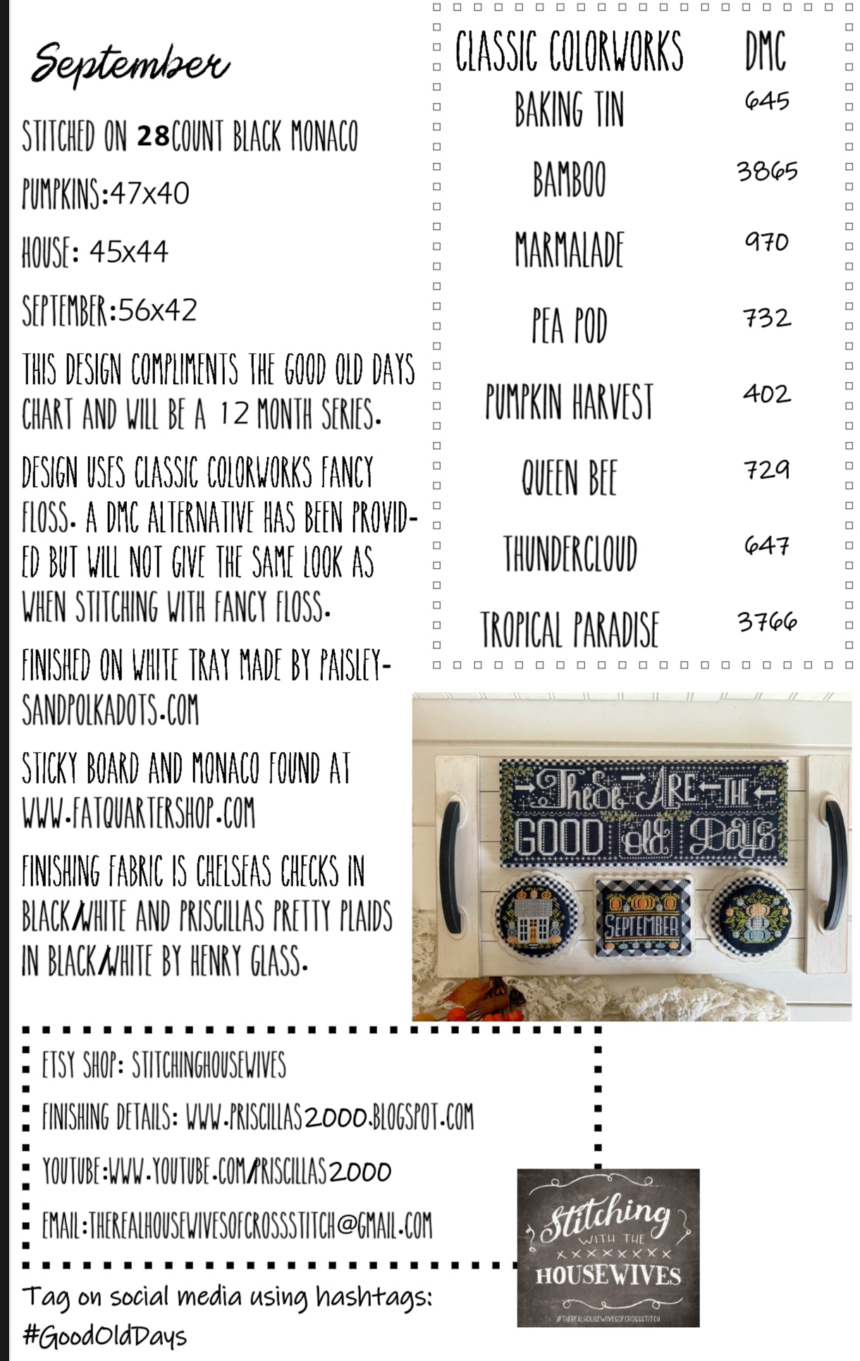 September, Good Old Days - Stitching with the Housewives - Cross Stitch Pattern