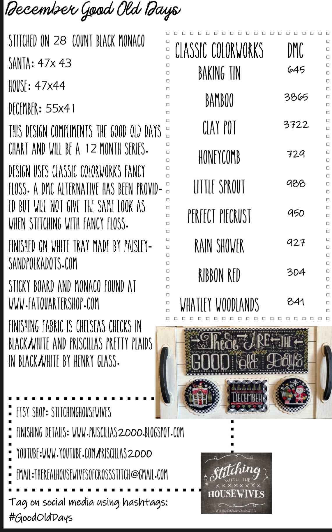 December, Good Old Days - Stitching with the Housewives - Cross Stitch Pattern