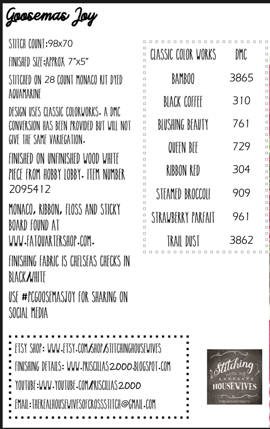 Goosemas Joy - Stitching with the Housewives - Cross Stitch Pattern