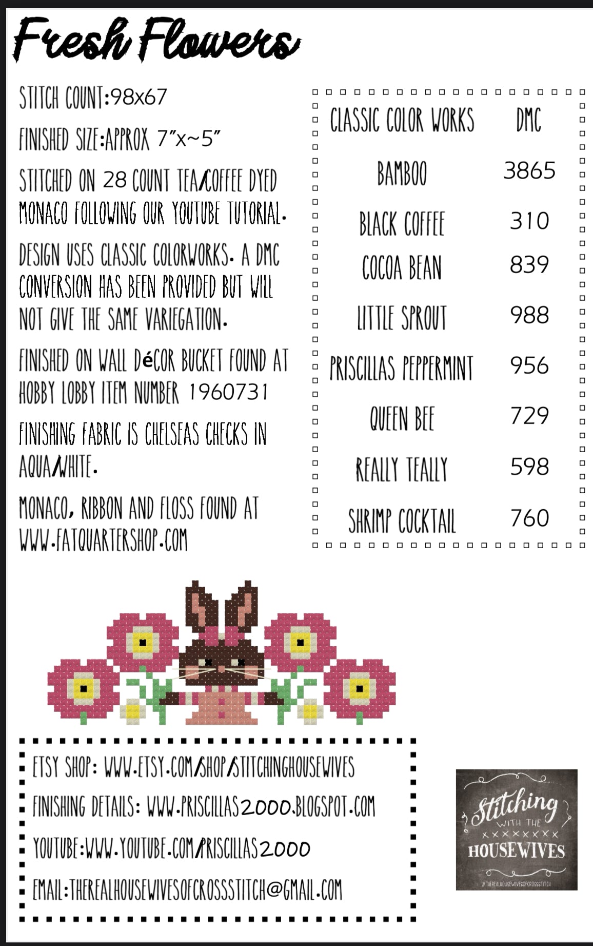 Fresh Flowers - Stitching with the Housewives - Cross Stitch Pattern