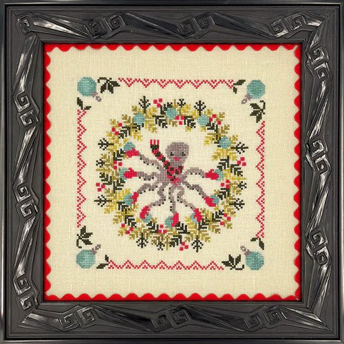 Ollie Builds a Wreath - Ink Circles - Cross Stitch Pattern