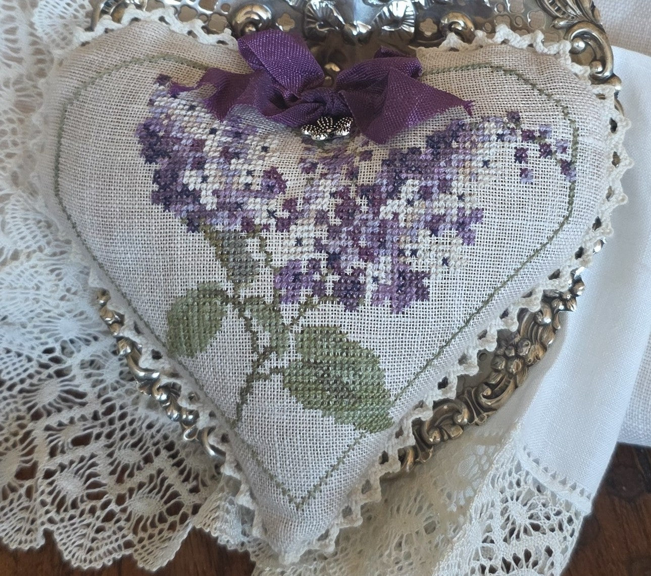 PREORDER Lilac Heart Kit - Samplers Not Forgotten - Cross Stitch Pattern