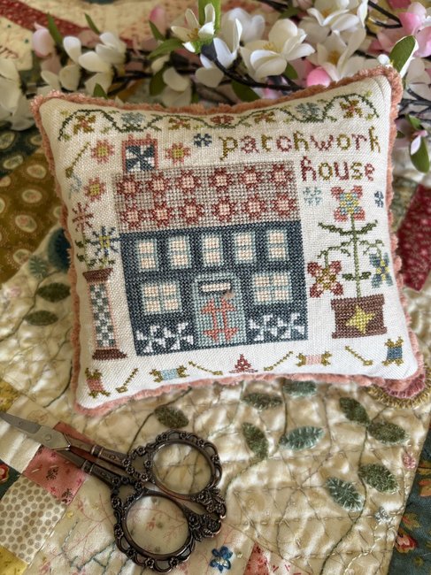 Patchwork House #5, Stitchery Lane Series - Pansy Patch - Cross Stitch Pattern