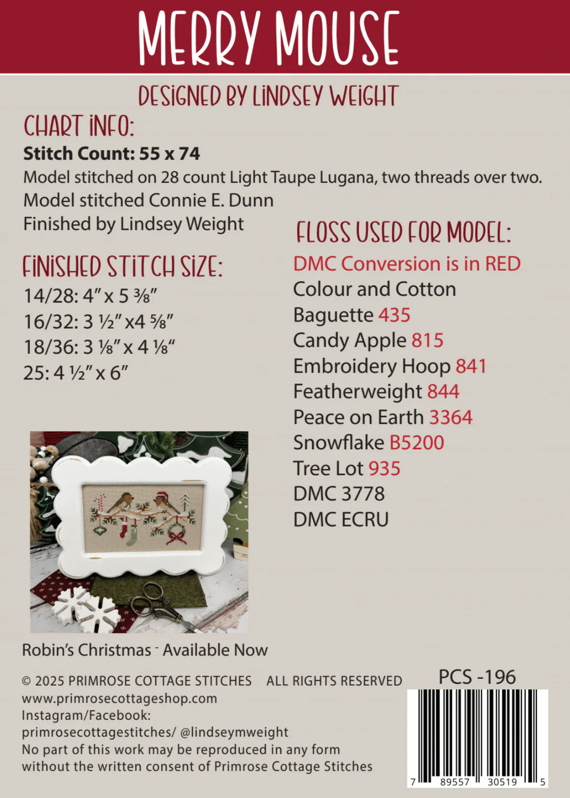 Merry Mouse - Primrose Cottage Stitches - Cross Stitch Pattern
