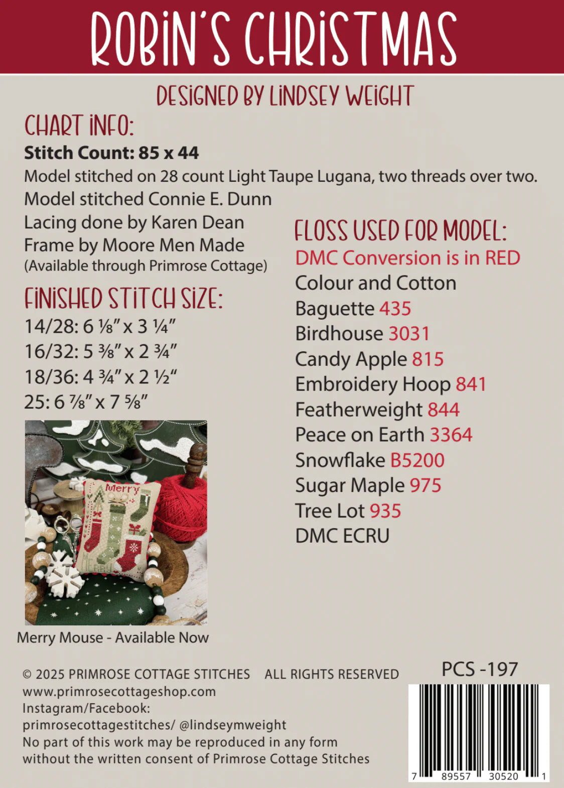 Robin's Christmas - Primrose Cottage Stitches - Cross Stitch Pattern