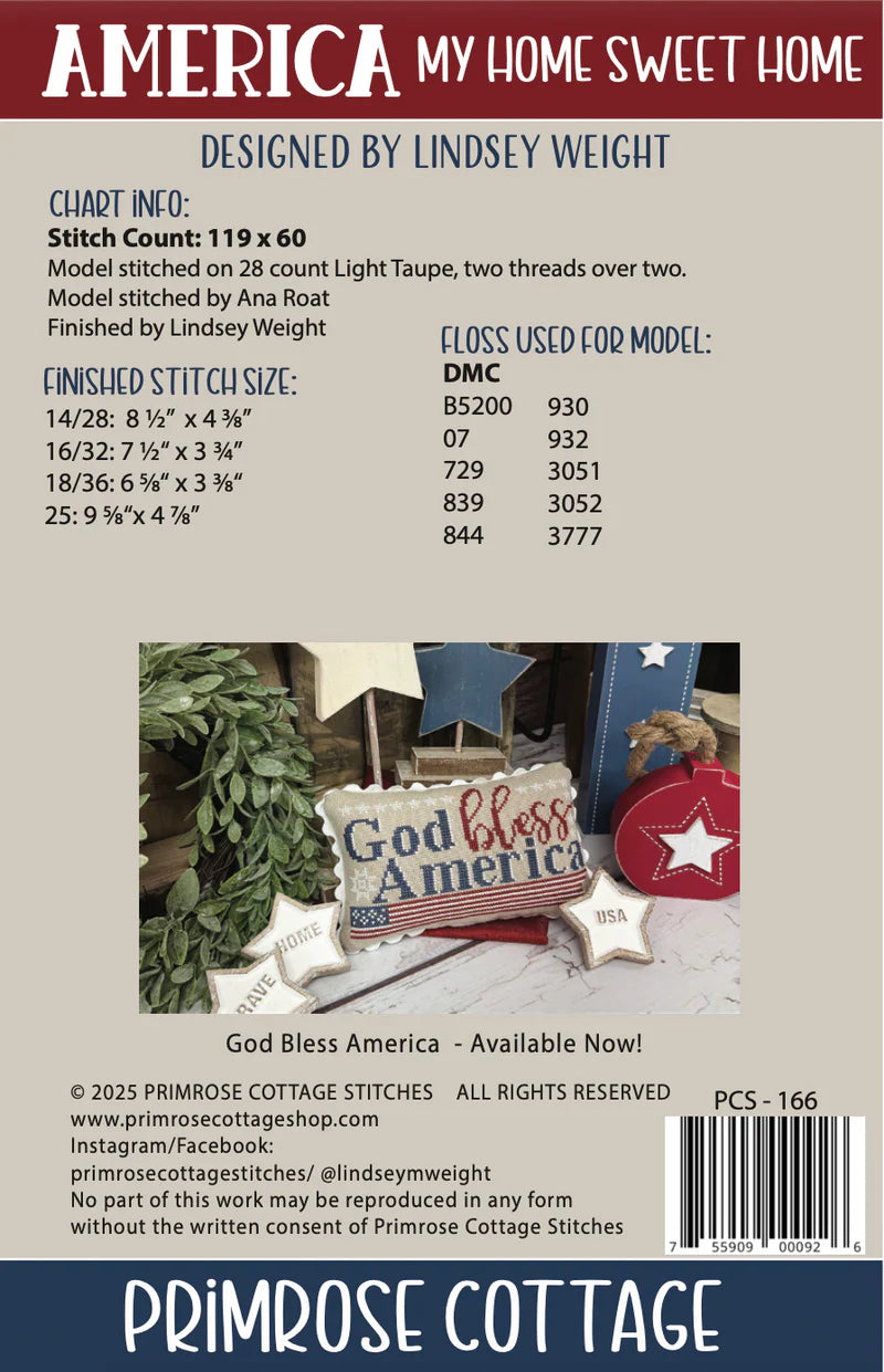 America My Sweet Home - Primrose Cottage Stitches - Cross Stitch Pattern