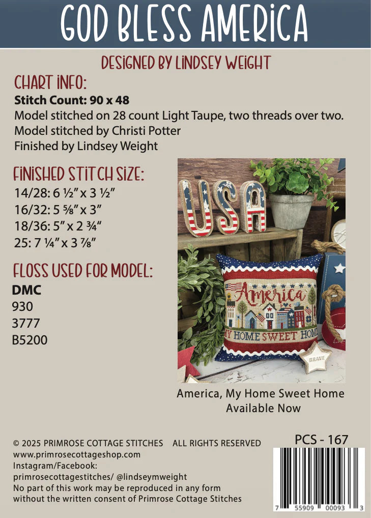God Bless America - Primrose Cottage Stitches - Cross Stitch Pattern