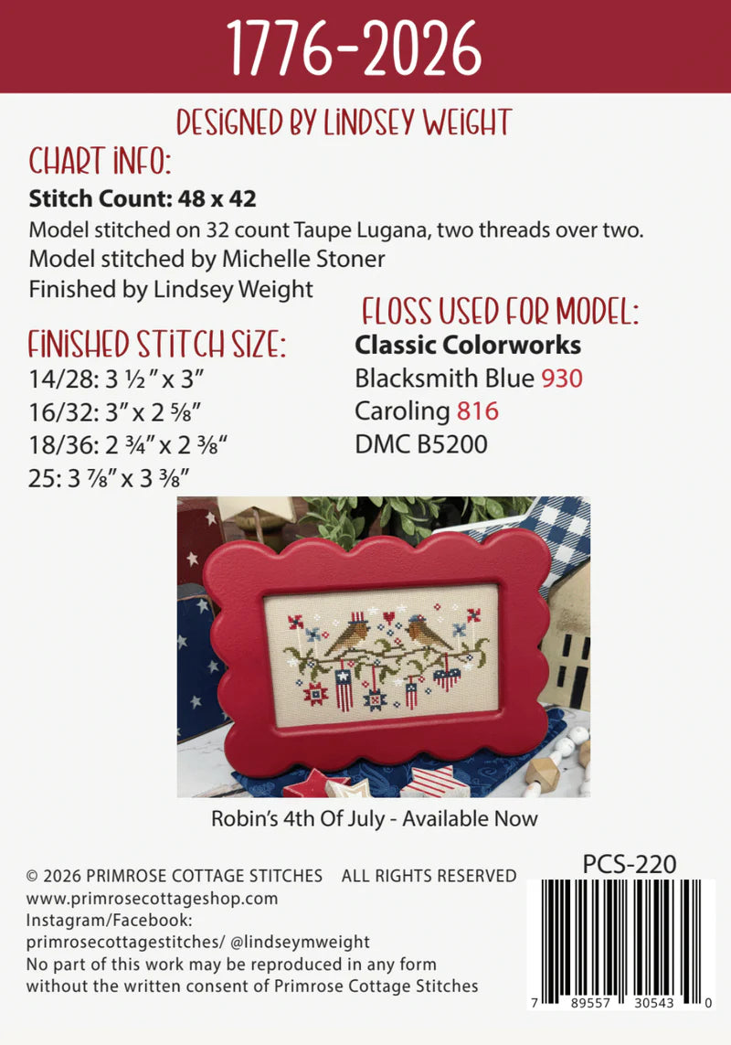 1776 - 2026 - Primrose Cottage Stitches - Cross Stitch Pattern
