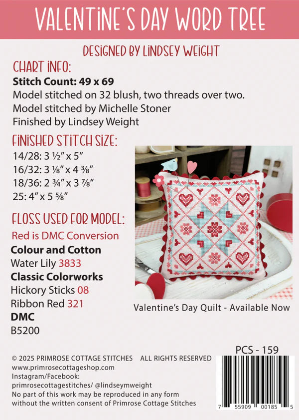 Valentine's Day Word Tree - Primrose Cottage Stitches - Cross Stitch Patterns