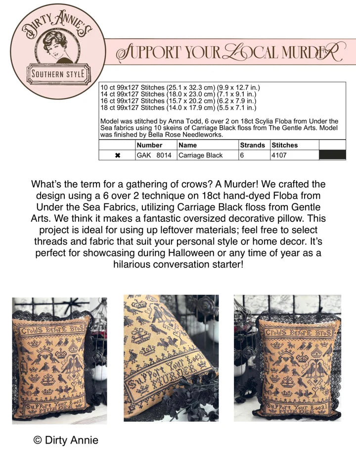 Support your Local Murder - Dirty Annie's - Cross Stitch Pattern