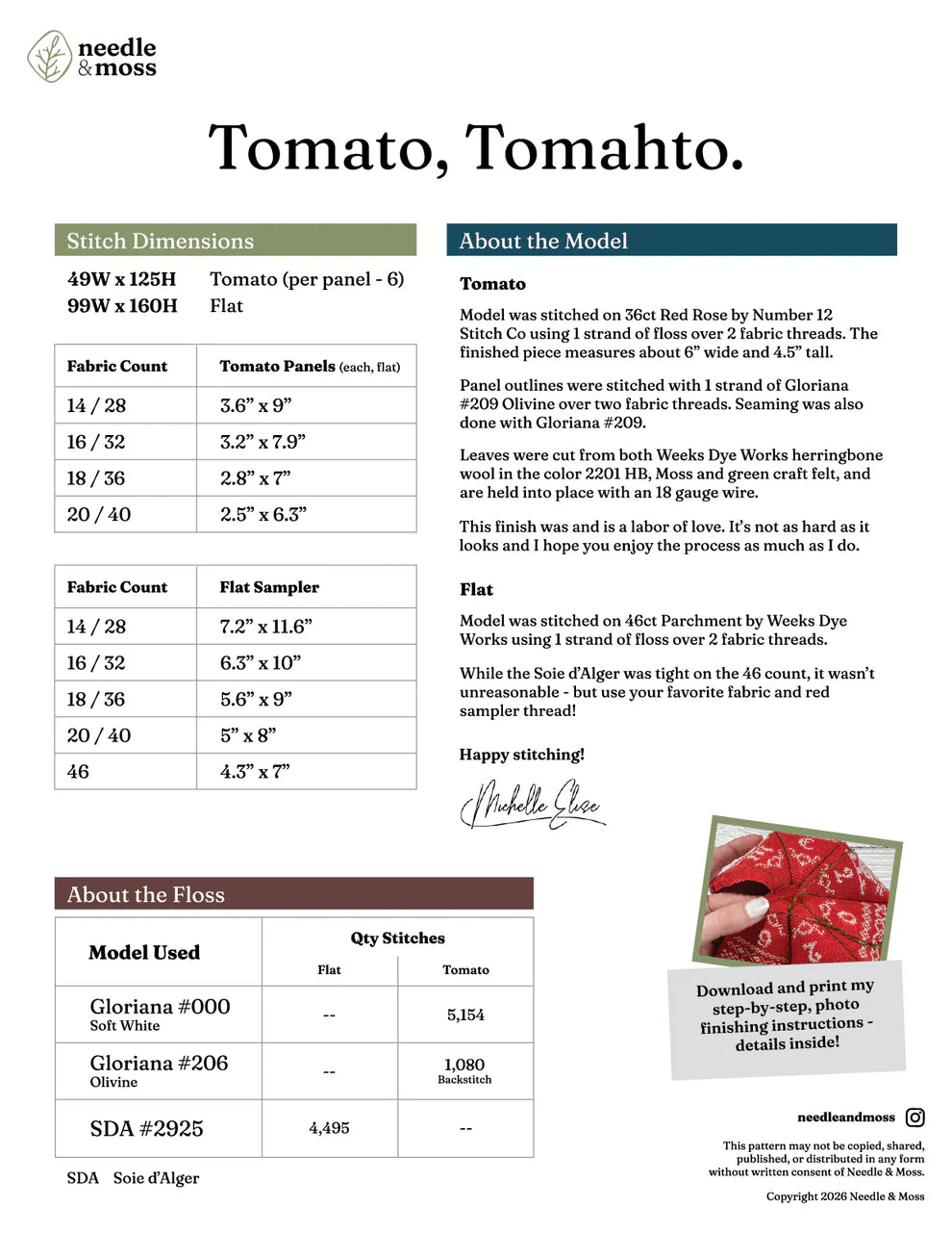 Tomato, Tomahto - Needle & Moss - Cross Stitch Pattern