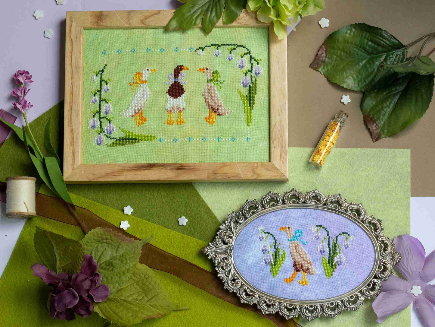 Ducks in a Bow - Sprouting Lupine - Cross Stitch Pattern