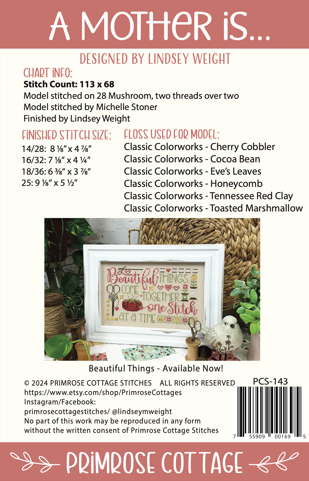 A Mother is... - Primrose Cottage Stitches - Cross Stitch Pattern