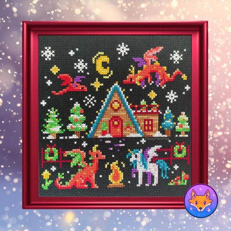 Christmas Dragons - Flossy Fox Shop - Cross Stitch Pattern, Needlecraft Patterns, The Crafty Grimalkin - A Cross Stitch Store
