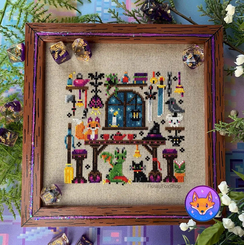 Bats & Bells, Tea & Spells - Flossy Fox Shop - Cross Stitch Pattern, Needlecraft Patterns, The Crafty Grimalkin - A Cross Stitch Store