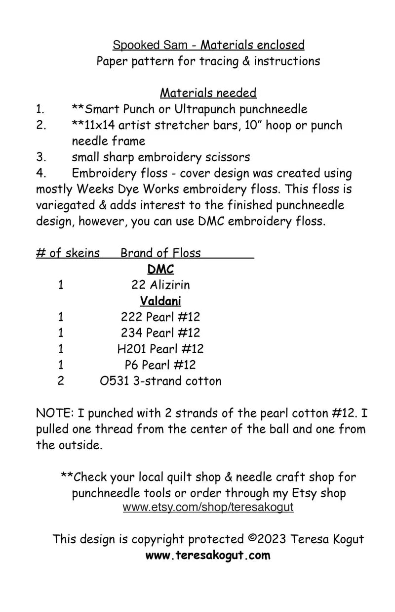 Spooked Sam - Teresa Kogut - Punch Needle Pattern