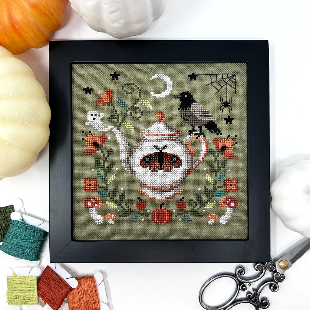 Spooky Teapot - Tiny Modernist - Cross Stitch Pattern, Needlecraft Patterns, Needlecraft Patterns, The Crafty Grimalkin - A Cross Stitch Store