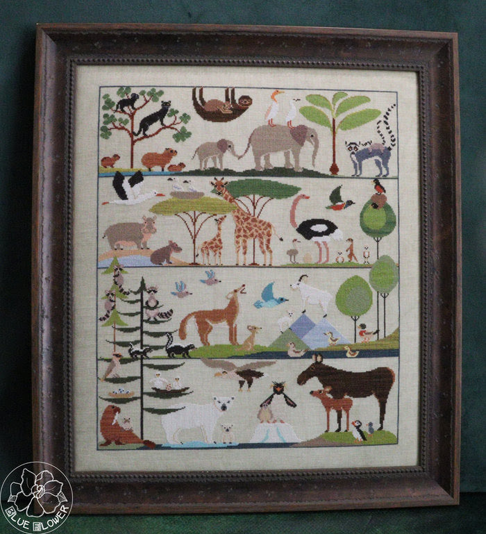 Baby Animals - Blue Flower - Cross Stitch Pattern