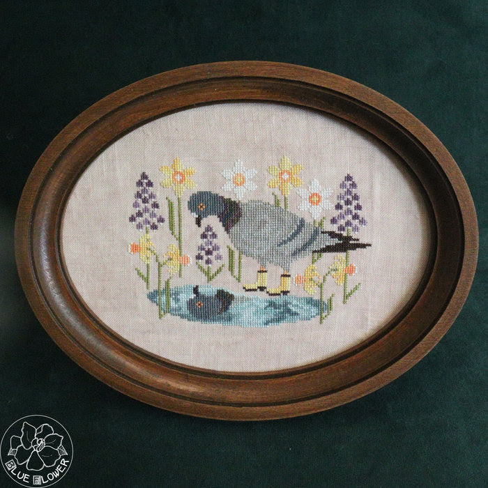 Pigeon & Puddle - Blue Flower - Cross Stitch Pattern