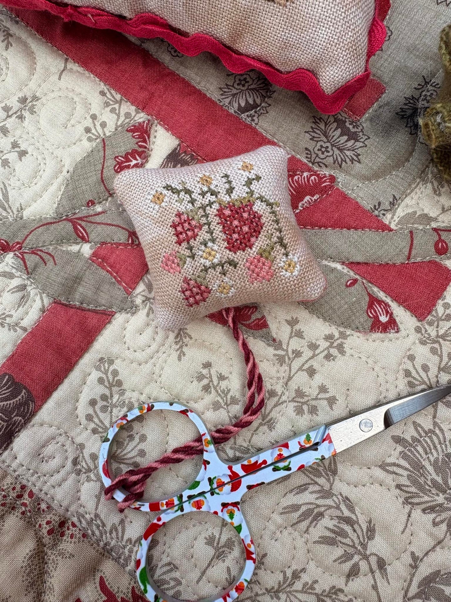 Strawberry Basket Pinkeep and Scissor Fob - Pansy Patch - Cross Stitch Pattern