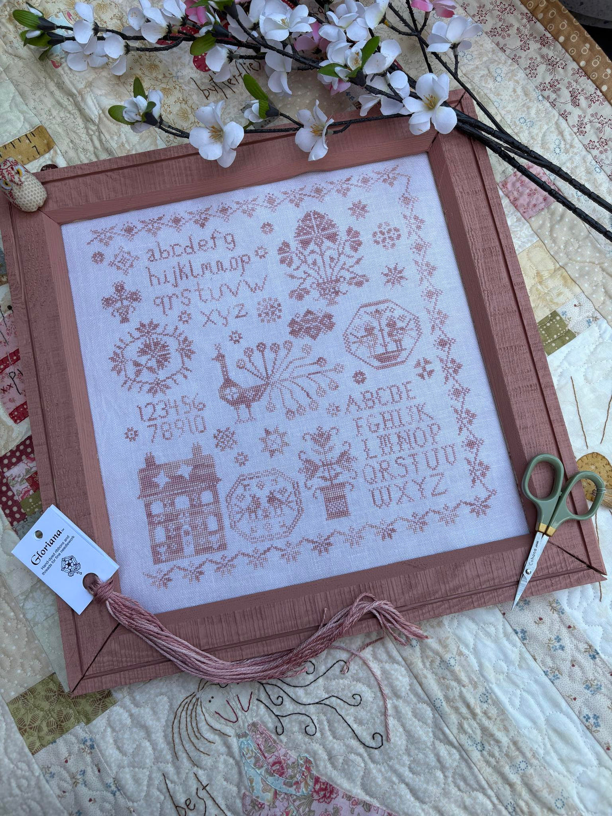 Pink Peacock Sampler - Pansy Patch - Cross Stitch Pattern, Needlecraft Patterns, The Crafty Grimalkin - A Cross Stitch Store