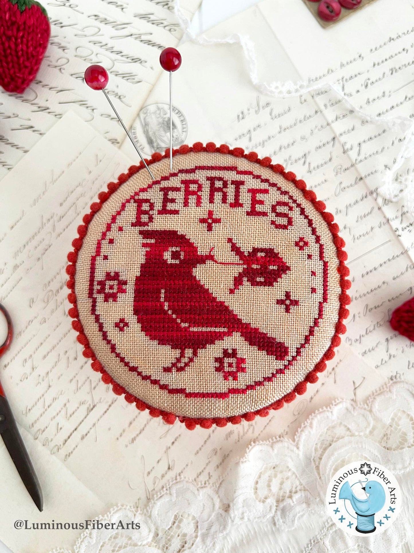 Bird in the Berry Patch - Luminous Fiber Arts - Cross Stitch Pattern