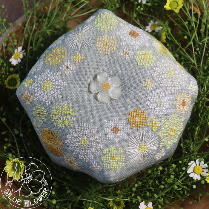 PREORDER - Daisy Crown Biscornu - The Blue Flower - Cross Stitch Pattern