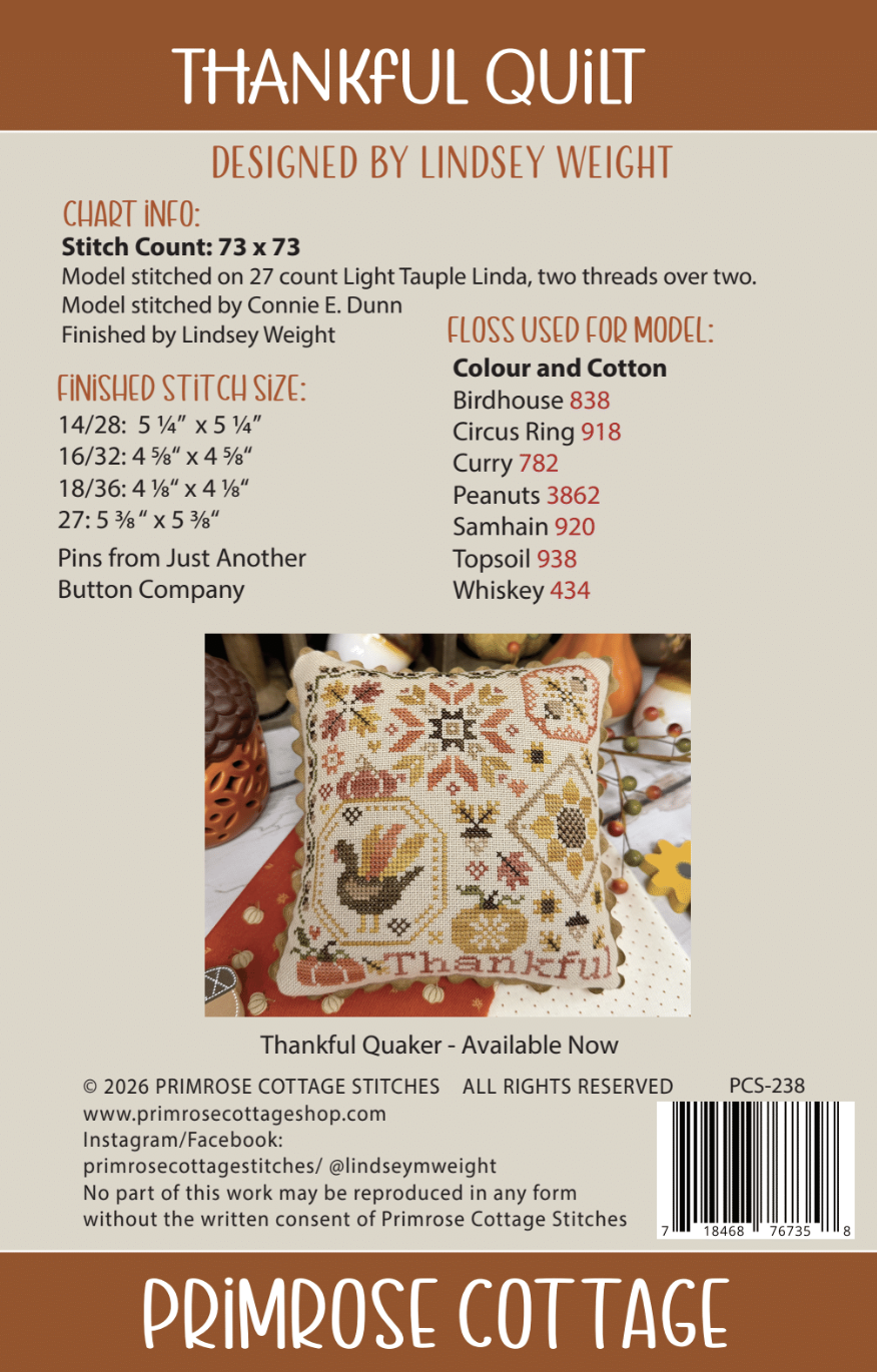 PREORDER Thankful Quilt - Primrose Cottage Stitches - Cross Stitch Pattern