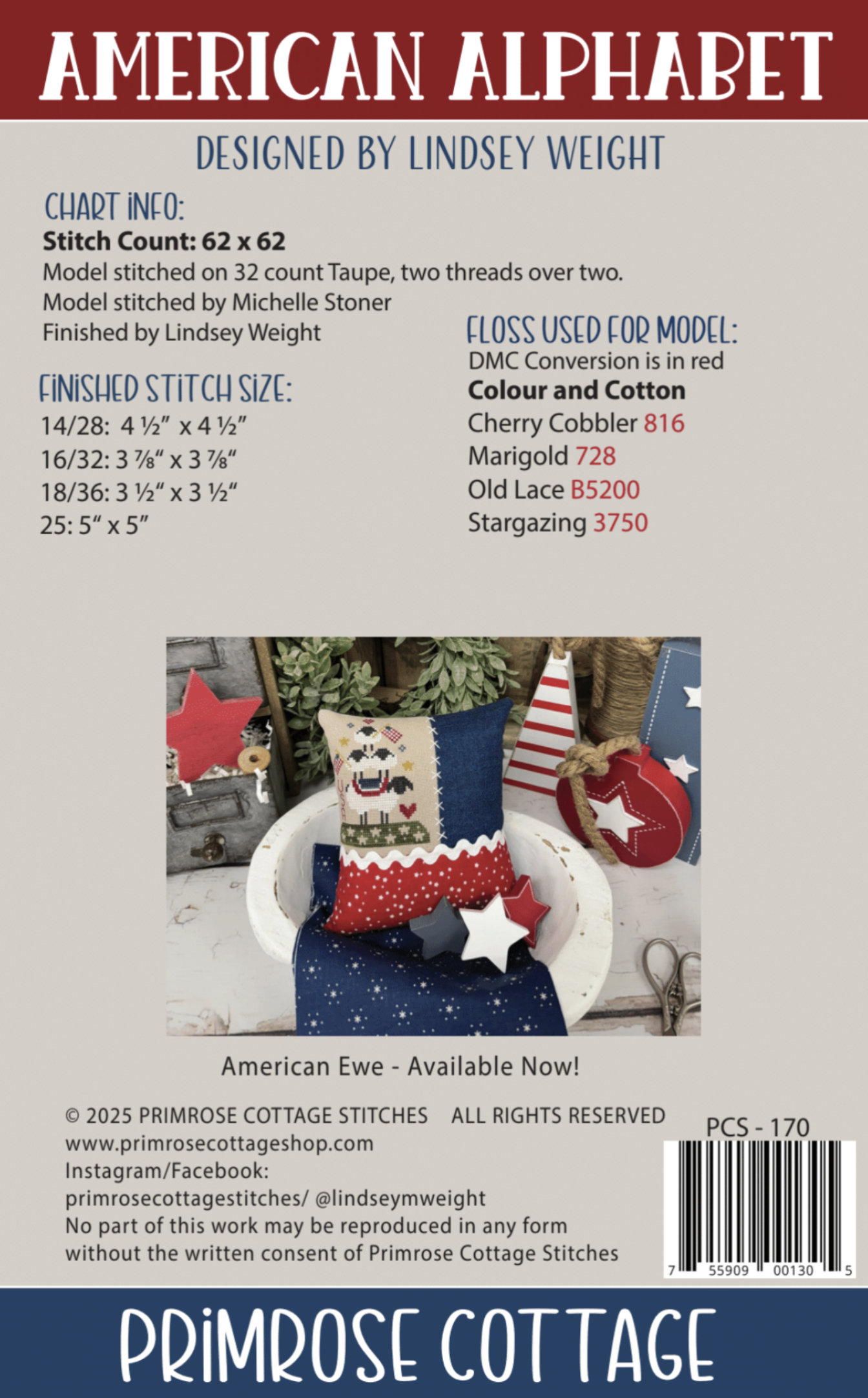 American Alphabet - Primrose Cottage Stitches - Cross Stitch Pattern/Thread, Needlecraft Patterns, Needlecraft Patterns, The Crafty Grimalkin - A Cross Stitch Store