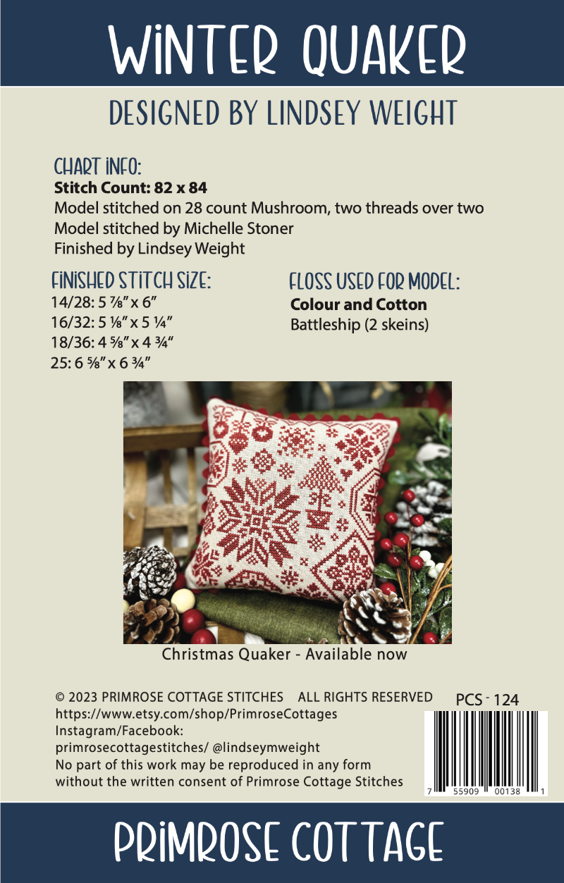 Winter Quaker - Primrose Cottage Stitches - Cross Stitch Pattern, Needlecraft Patterns, Needlecraft Patterns, The Crafty Grimalkin - A Cross Stitch Store