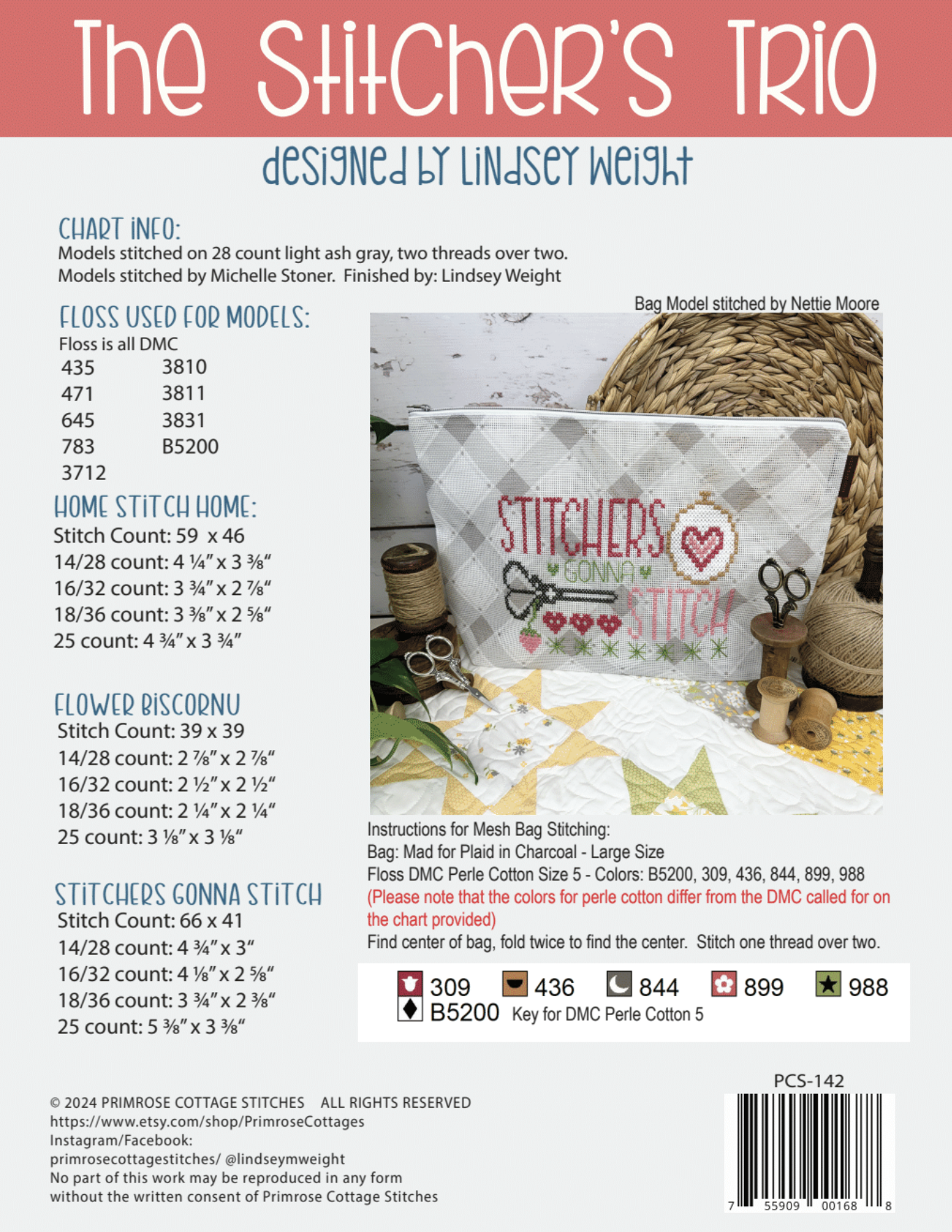 The Stitcher's Trio - Primrose Cottage - Cross Stitch Pattern, Needlecraft Patterns, The Crafty Grimalkin - A Cross Stitch Store