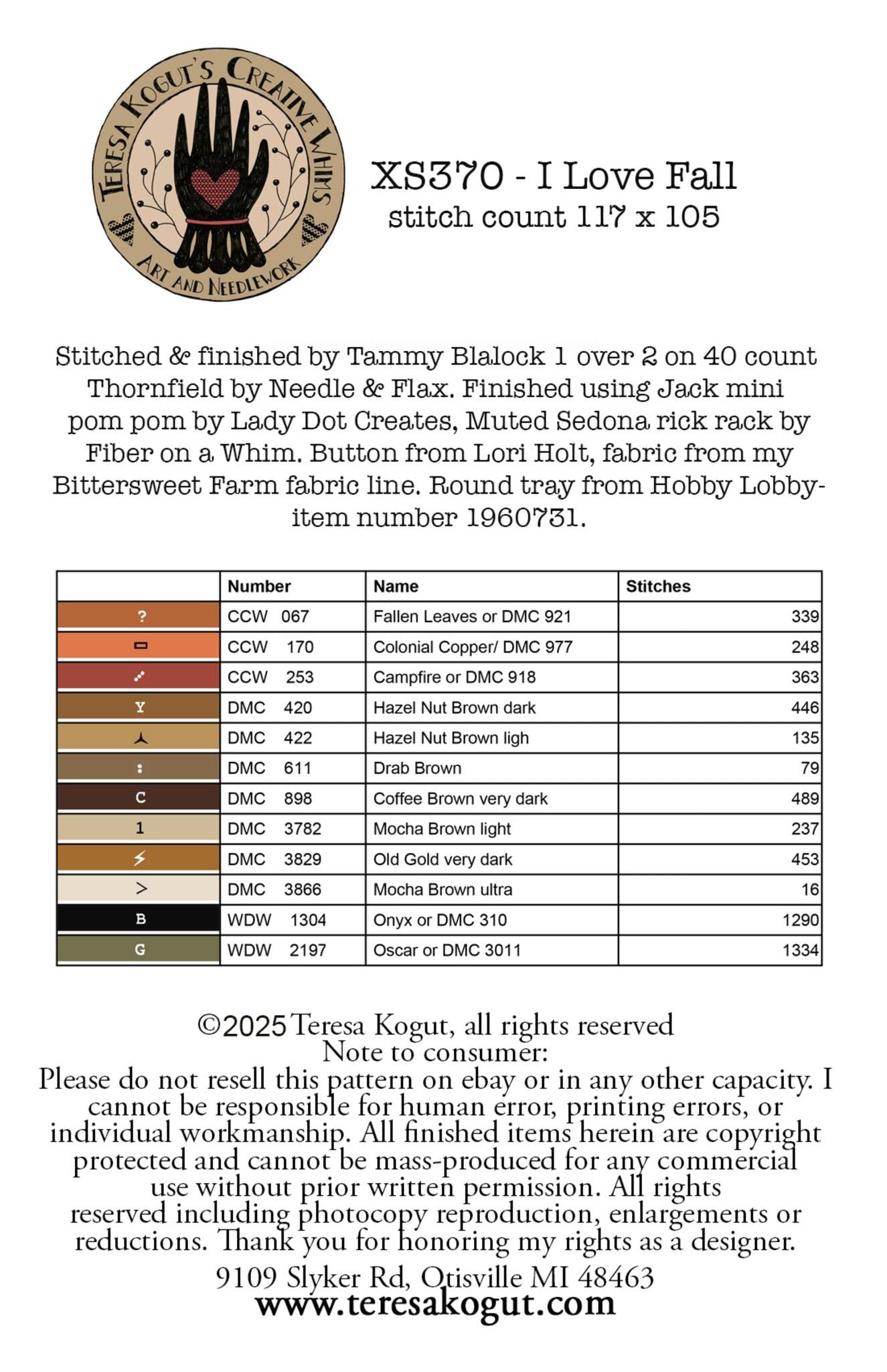 I Love Fall - Teresa Kogut - Cross Stitch Pattern