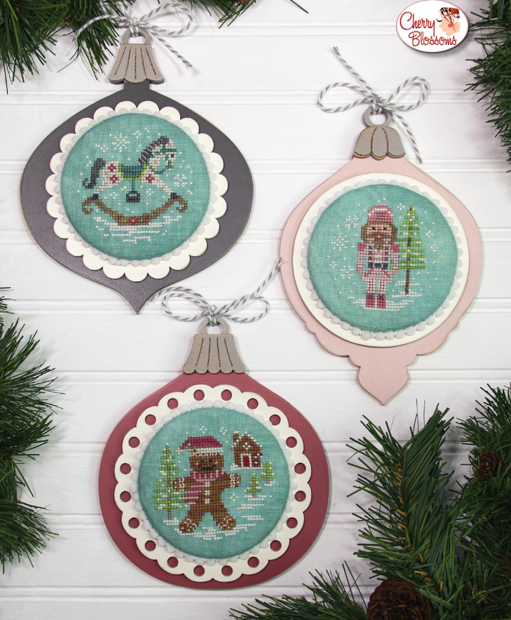 PREORDER Vintage Ornaments Set Four - Cherry Blossoms - Cross Stitch Pattern, Needlecraft Patterns, The Crafty Grimalkin - A Cross Stitch Store