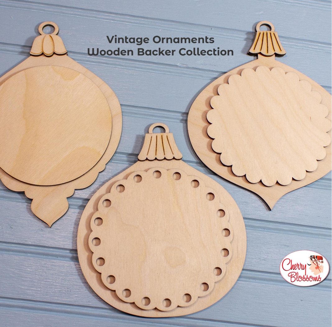 Vintage Ornaments Wooden Backer Collection - Cherry Blossoms, Needlecraft Patterns, The Crafty Grimalkin - A Cross Stitch Store
