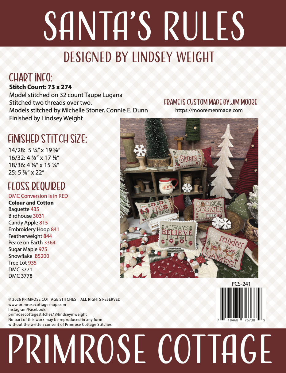 PREORDER Santa's Rules - Primrose Cottage Stitches - Cross Stitch Pattern