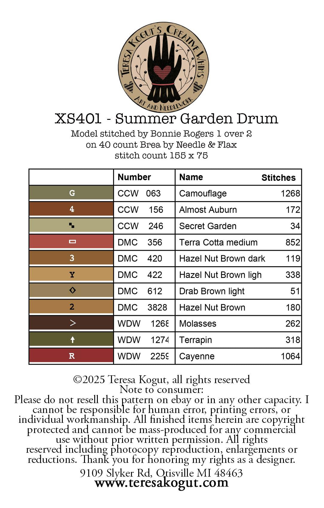 PREORDER Summer Garden Drum - Teresa Kogut - Cross Stitch Pattern, Needlecraft Patterns, The Crafty Grimalkin - A Cross Stitch Store